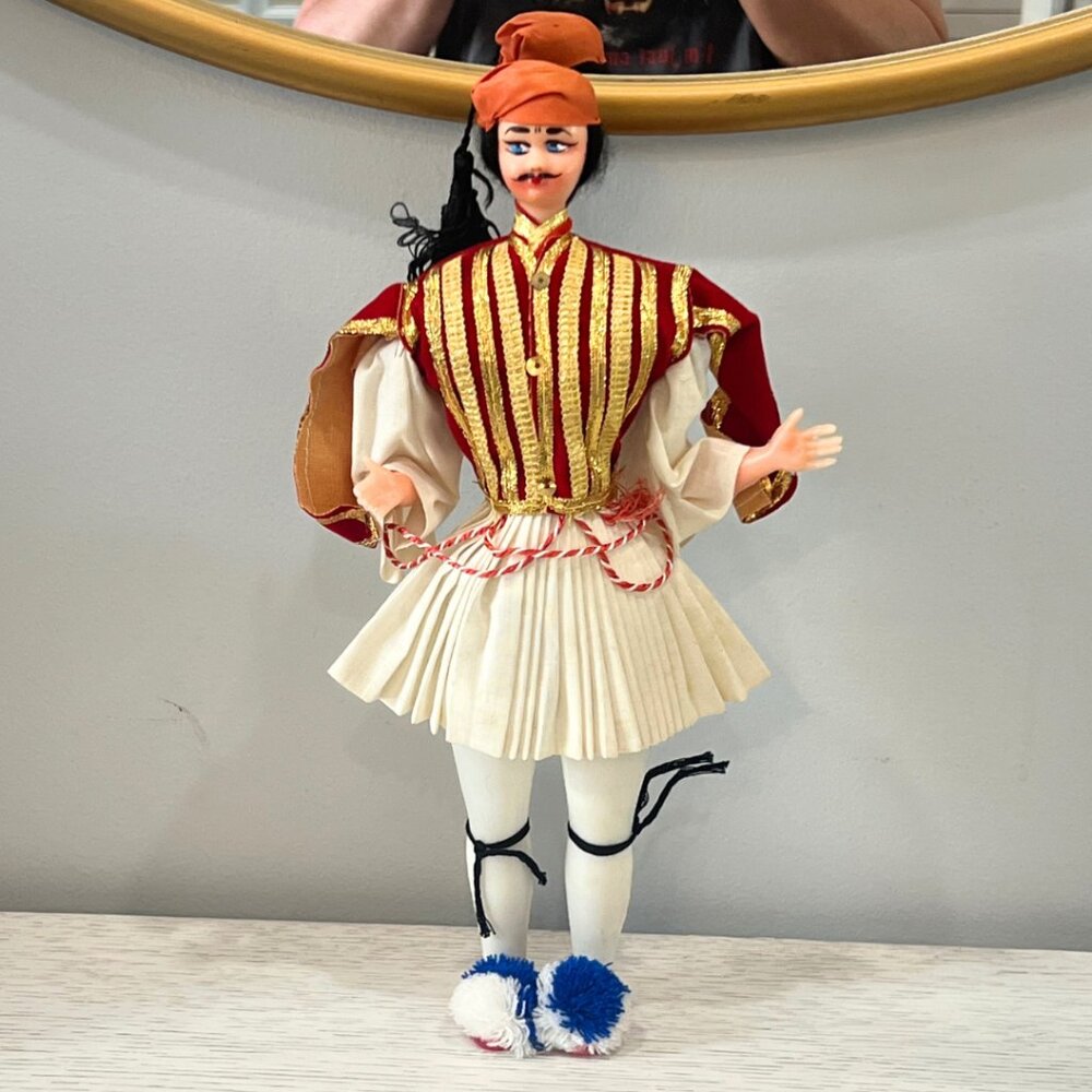 1960's Vintage Greek Evzone Traditional Military Soldier Souvenir Doll 13"
